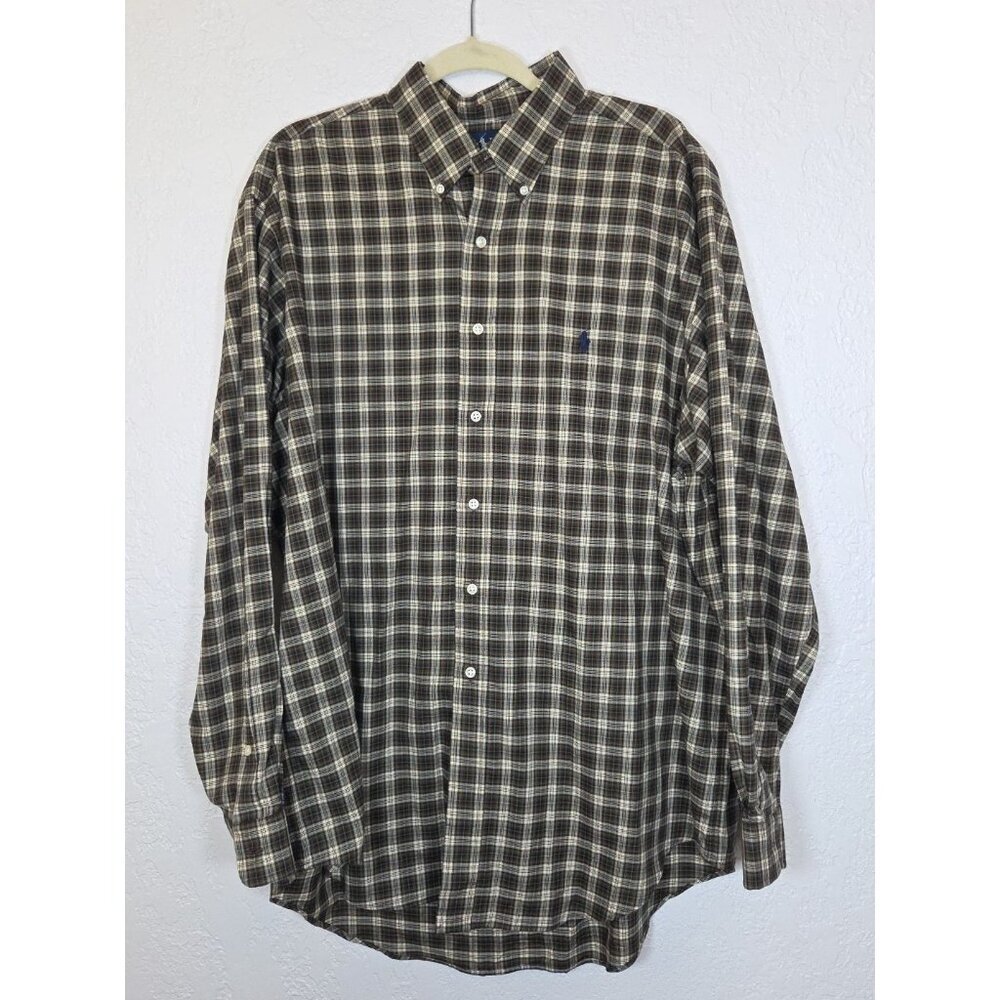 VTG Ralph Lauren Classic Fit Button Down Shirt Men's XL Brown Green Plaid Work